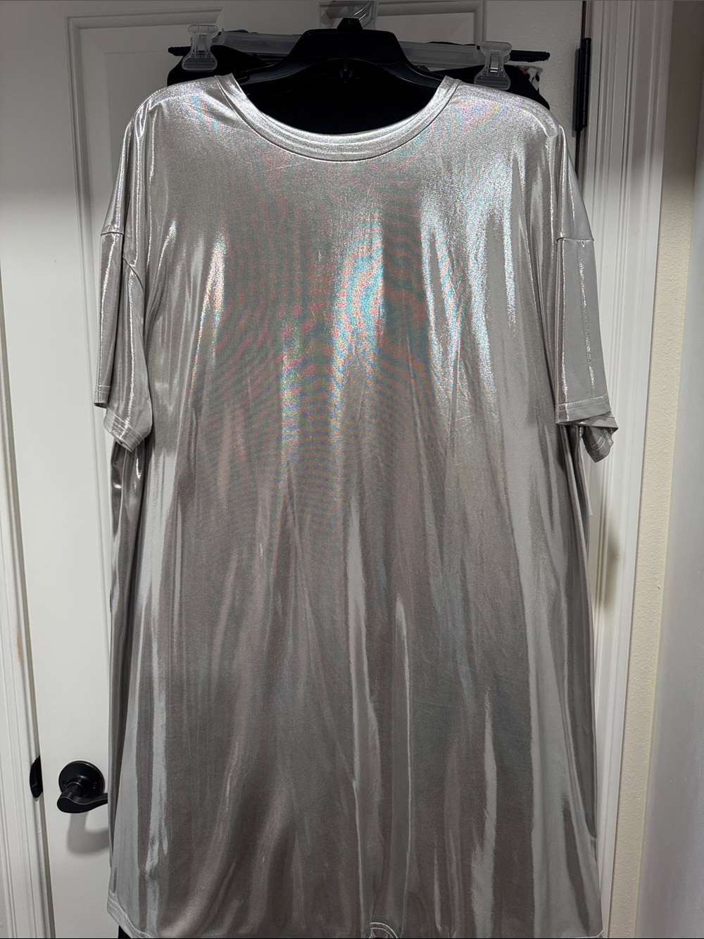 Silver Metallic Short Sleeve Tee Dress